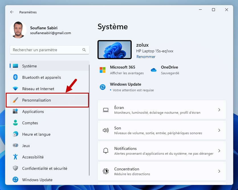 mode sombre windows 11 1 parametres personnalisation