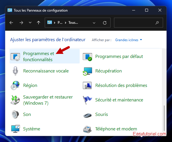 desactiver cacher programmes fonctionnalites panneau de configuration 2 panneau