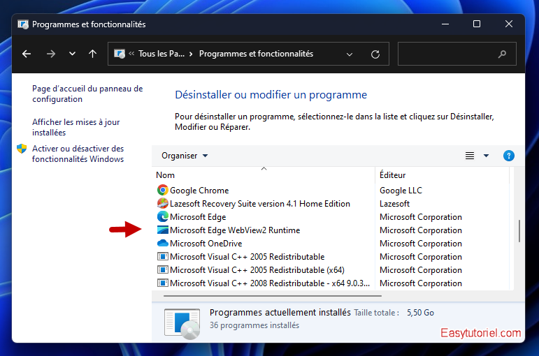 desactiver cacher programmes fonctionnalites panneau de configuration 3 programmes