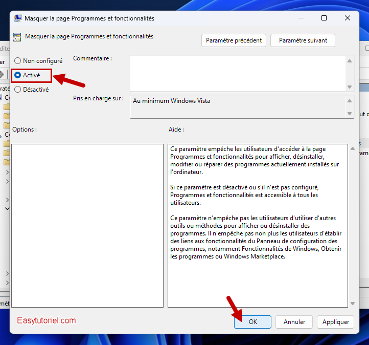 desactiver cacher programmes fonctionnalites panneau de configuration 6 masquer la page programmes et fonctionnalites