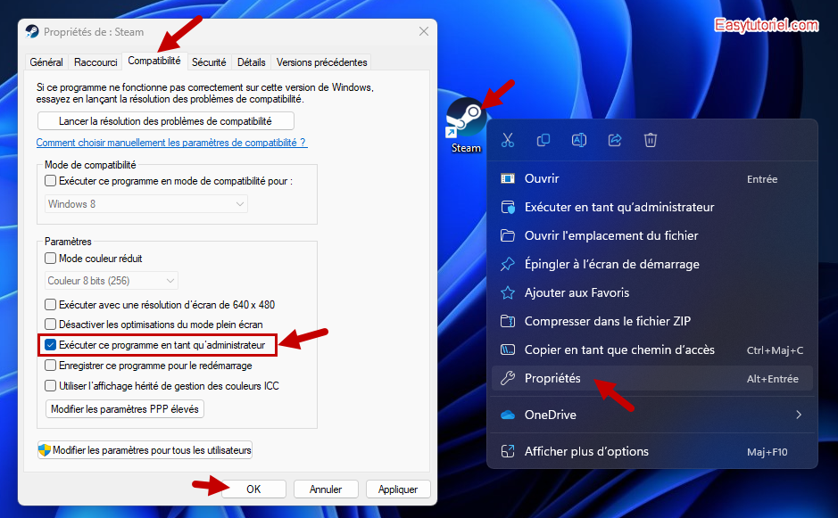 steam ne se lance pas 4 proprietes compatibilite administrateur