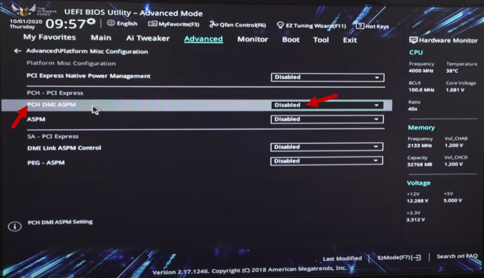 WHEA UNCORRECTABLE ERROR solution bios 7 pch dmi aspm
