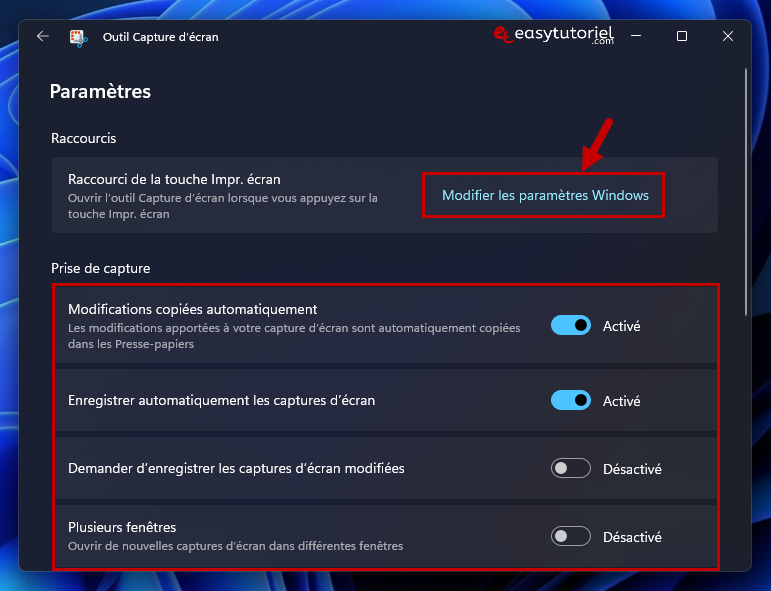 capture ecran windows 11 10 modifier les parametres windows