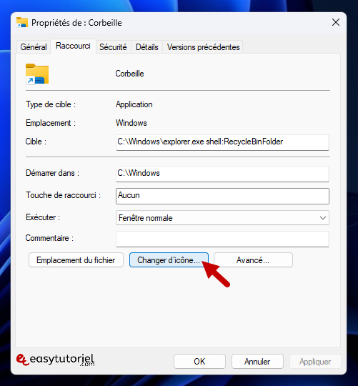 changer icone raccourci