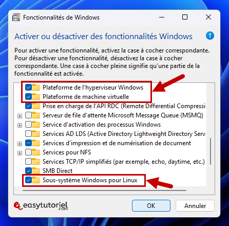 fonctionnalites de windows activer plateforme hyperviseur windows machine virtuelle sous systeme windows pour