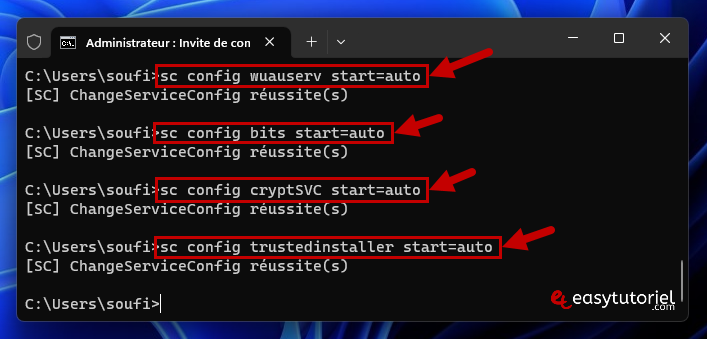 microsoft store telechargement bloque 10 sc config wuauserv start auto