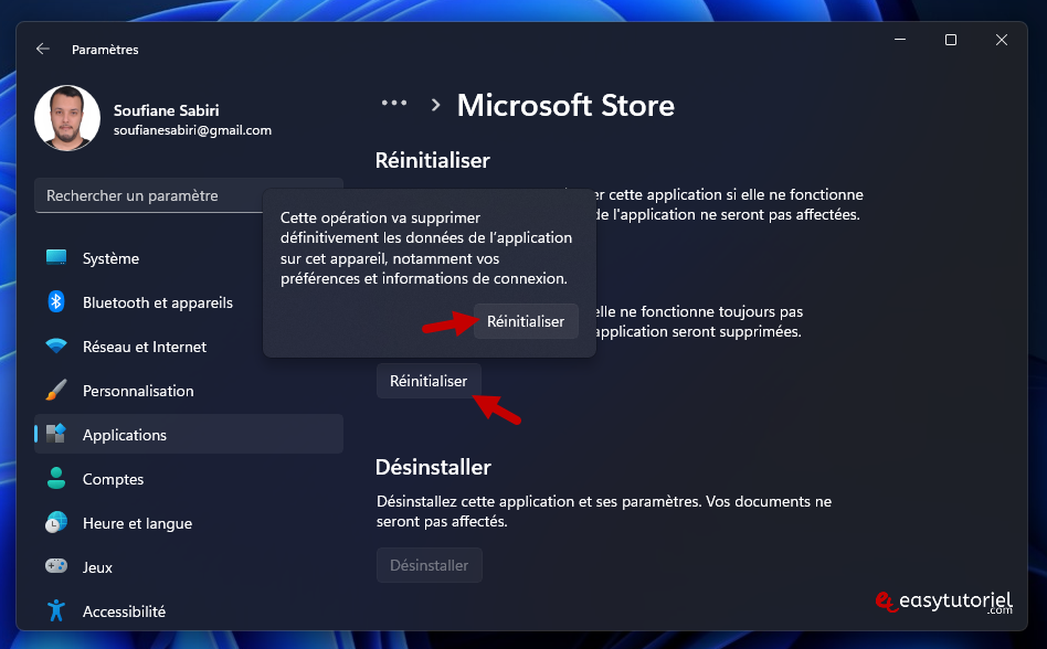 microsoft store telechargement bloque 3 reinitialiser