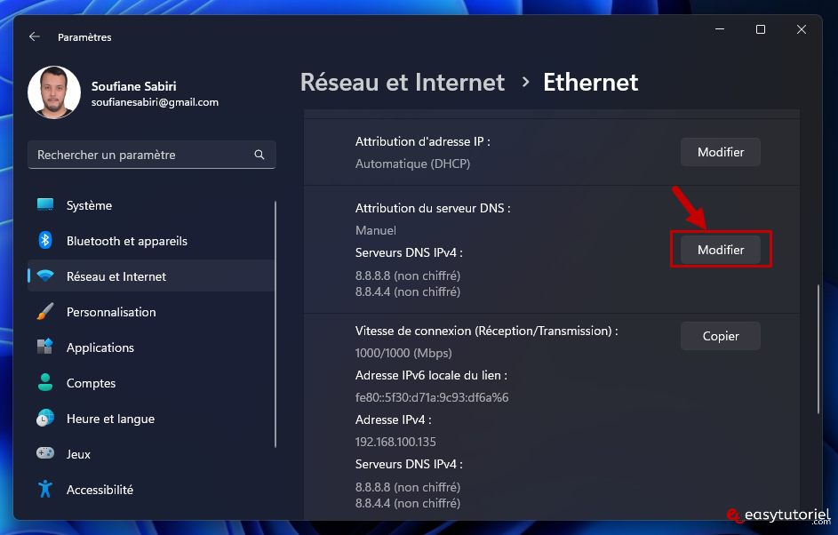 modifier serveurs dns windows 11