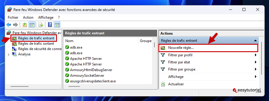 ouvrir port windows 2 regles trafic entrant nouvelle regle