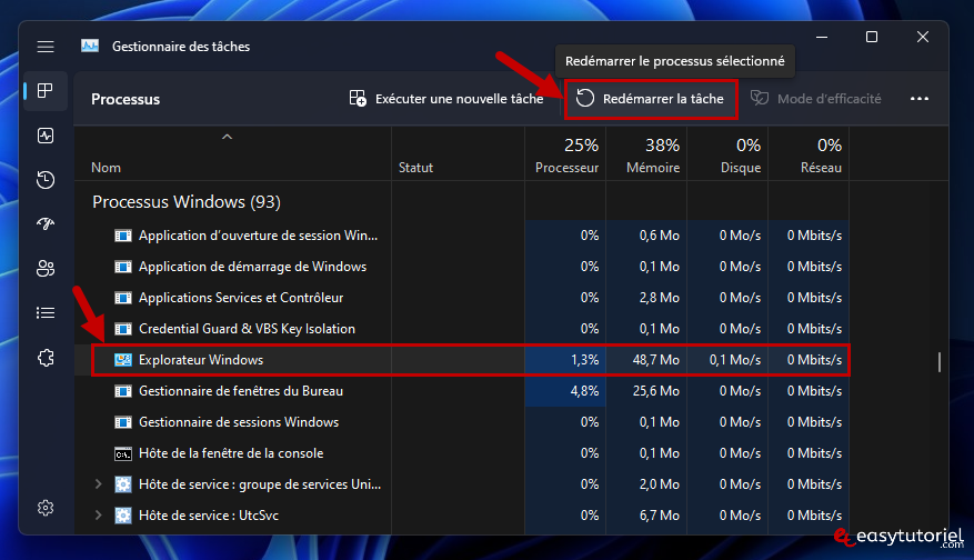 redemarrer explorateur windows gestionnaire des taches