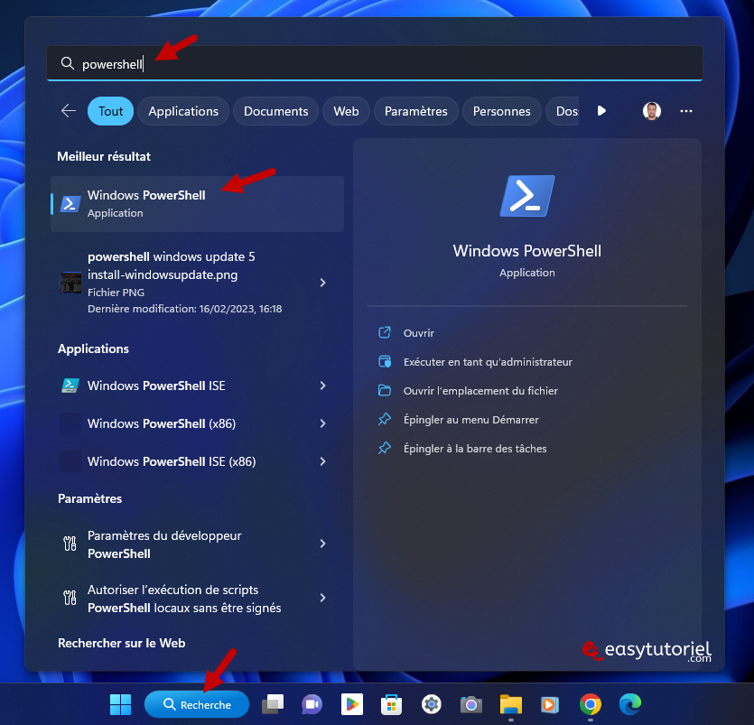 windows powershell start search windows 11