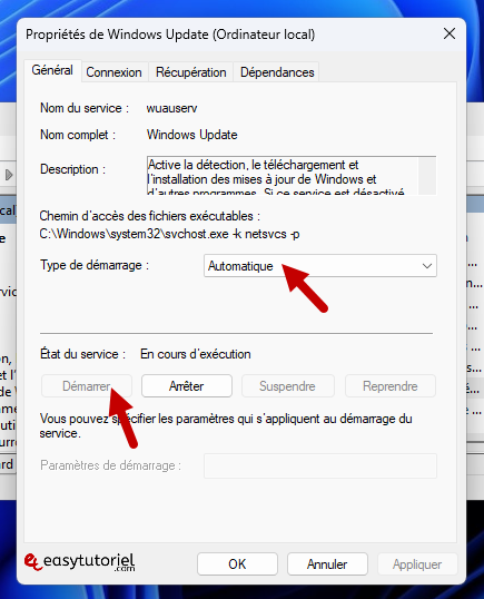windows update 3 demarrage automatique demarrer