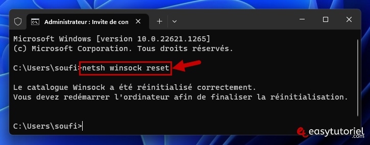 cmd netsh winsock reset