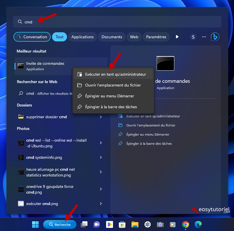 demarrer recherche cmd invite de commandes