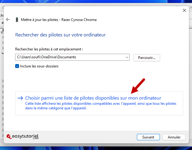 touches clavier solution 11 choisir parmi une liste de pilotes