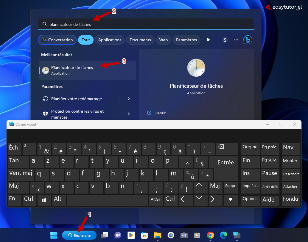 touches clavier solution 17 planificateur de taches demarrer recherche