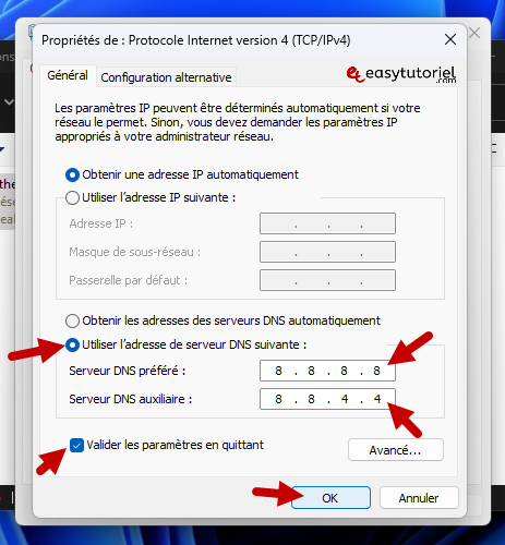 utiliser l adresse de serveur dns suivante google dns