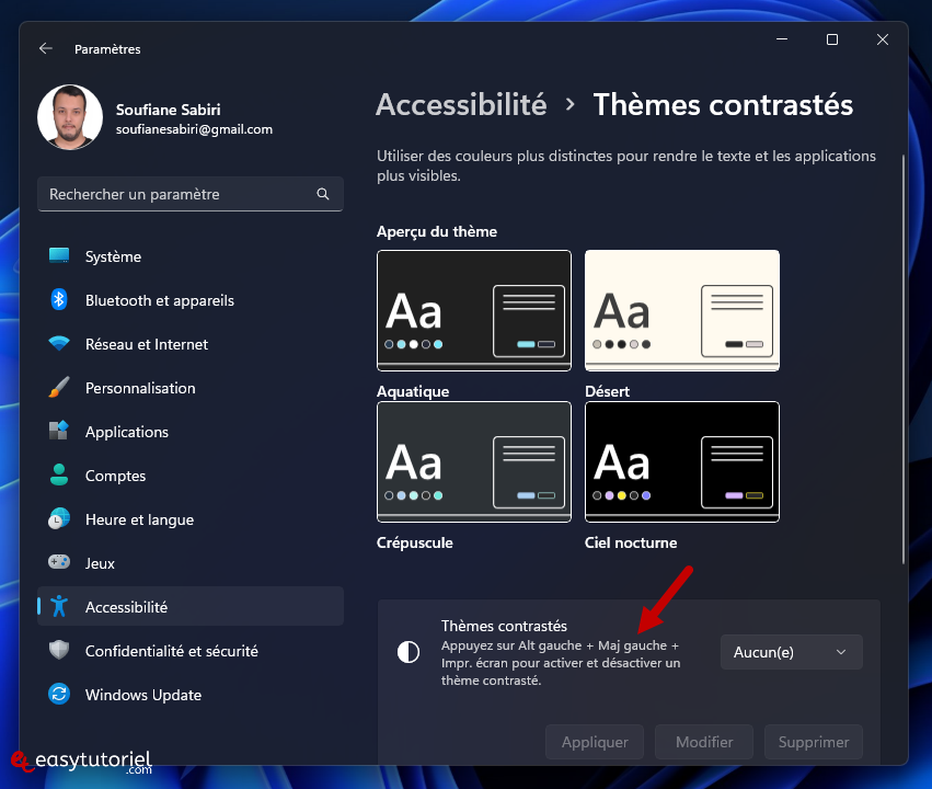 theme contraste eclairage nocturne windows 3 activer theme contraste