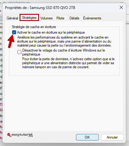 activer cache ecriture peripherique strategies