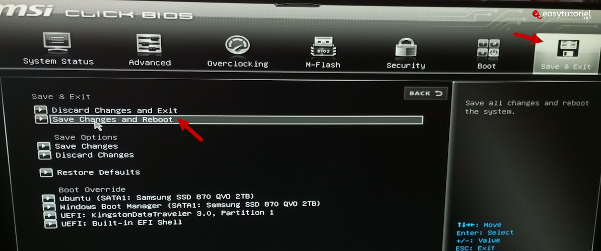 bios msi save changes