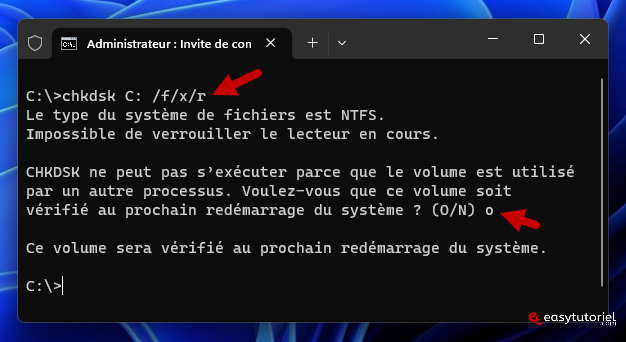 chkdsk c f x r