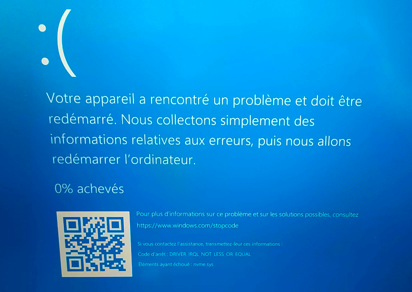 erreur ecran bleu IRQL NOTE LESS OR EQUAL