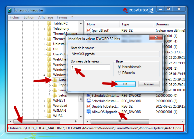 erreur media creation tool windows 8 allowosupgrade registre