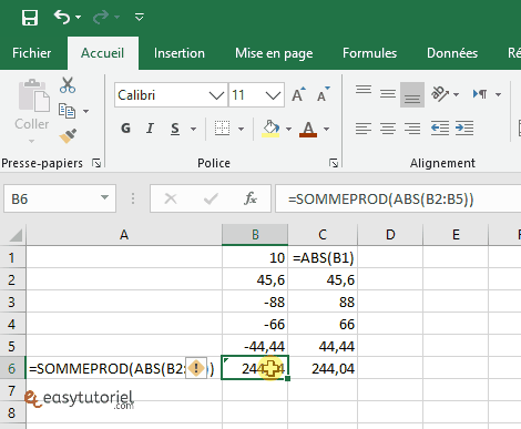excel abs sommeprod