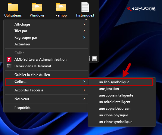 lien symbolique symlink windows 9 coller lien symbolique