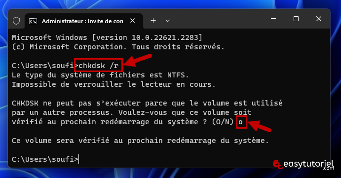ntoskrnl exe erreur windows 1 chkdsk r cmd