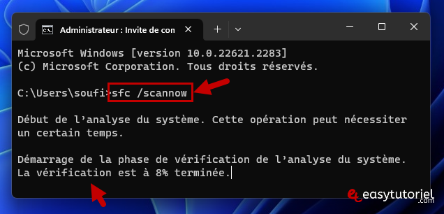 ntoskrnl exe erreur windows 2 sfc scannow cmd