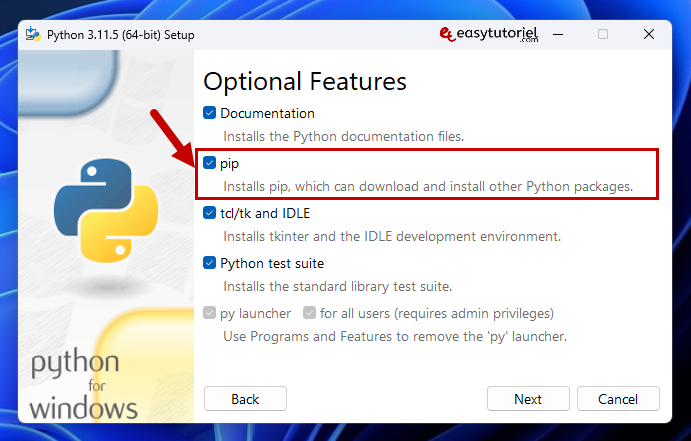 pip pas reconnu powershell cmd windows python 7 optional features pip