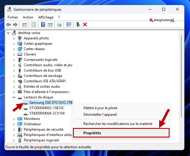 proprietes gestionnaire de peripheriques ssd