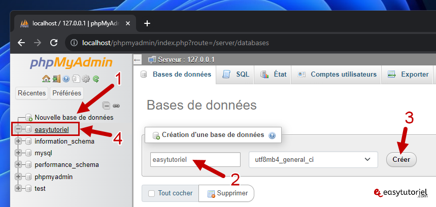 serveur php mysql xampp windows 14 base de donnee creation