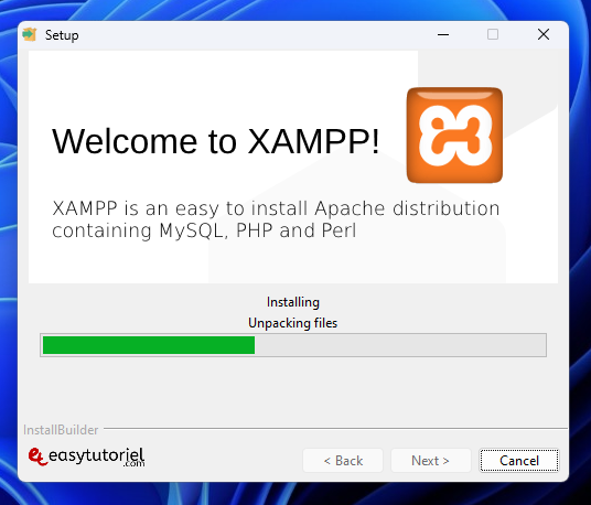 serveur php mysql xampp windows 9 unpacking installation