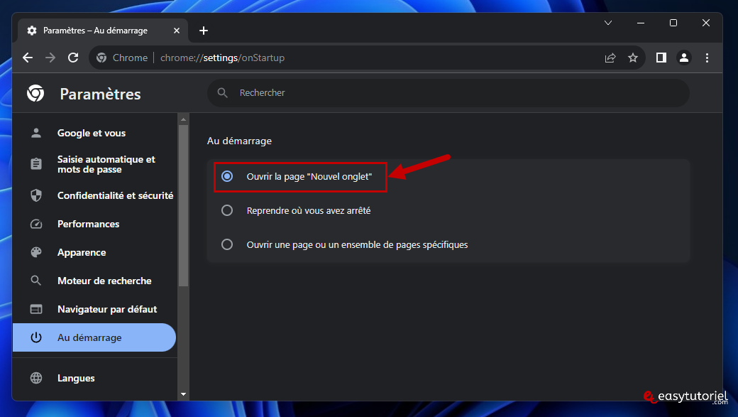 supprimer about blank chrome 4