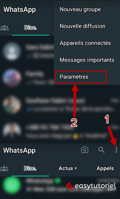 whatsapp savoir avec qui personne parle 1 parametres
