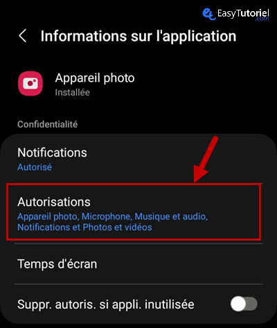 desactiver camera android 4