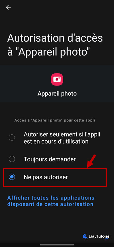 desactiver camera android 5