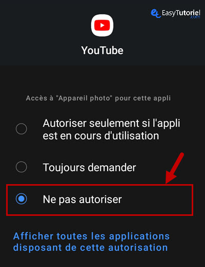 desactiver camera android 7