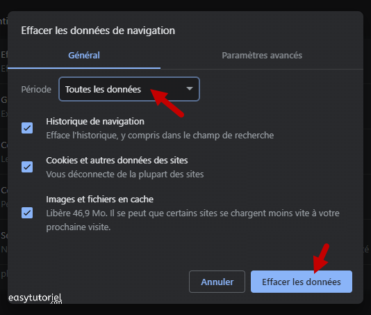 effacer les donnees toutes les donnees chrome