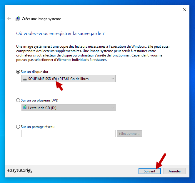 sauvegarde windows 10 4 sur un disque dur