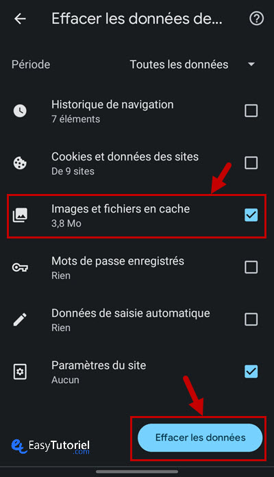 vider cache google chrome android 4