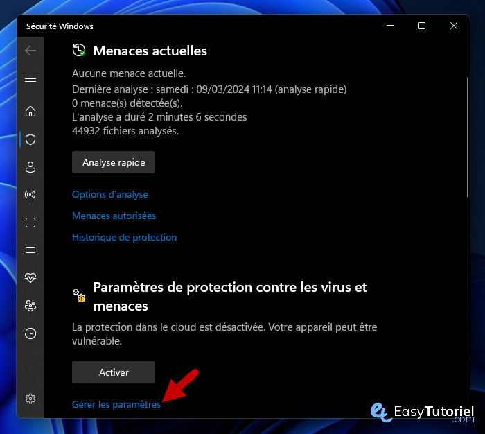 Antimalware Service Executable 100 8 gerer les parametres