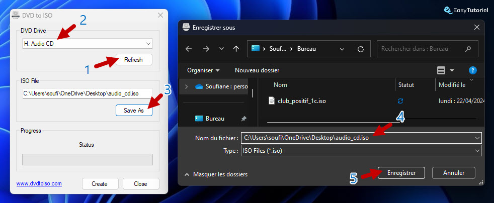 selectionner lecteur dvd cd save as enregistrer iso