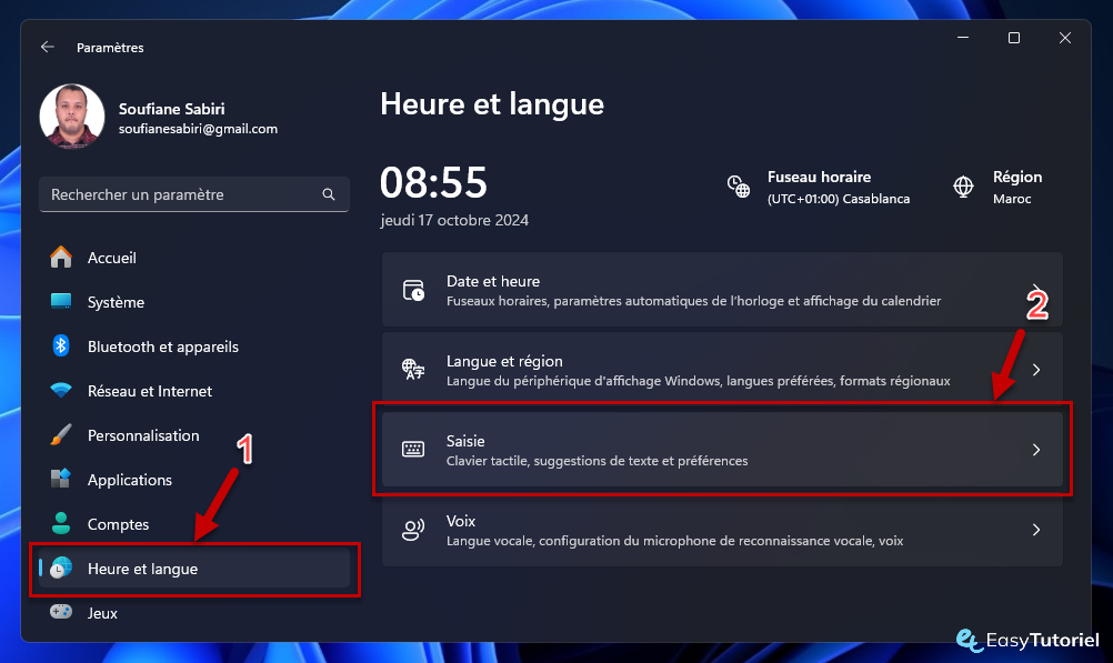 changer clavier qwerty a azerty 2 parametres heure et langue saisie