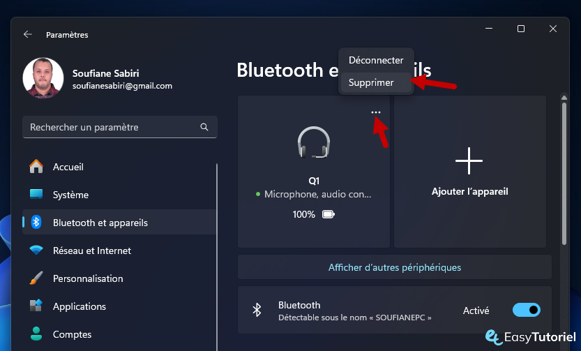 activer bluetooth windows 11 8 supprimer appareil