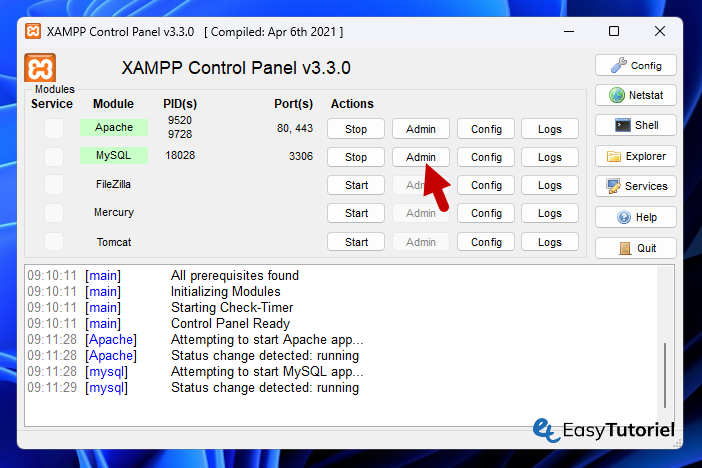 control panel xampp admin