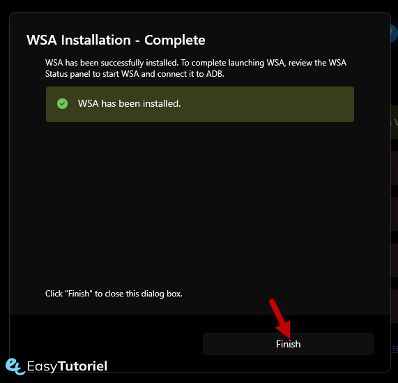 wsa manager apk installer windows 11 finish