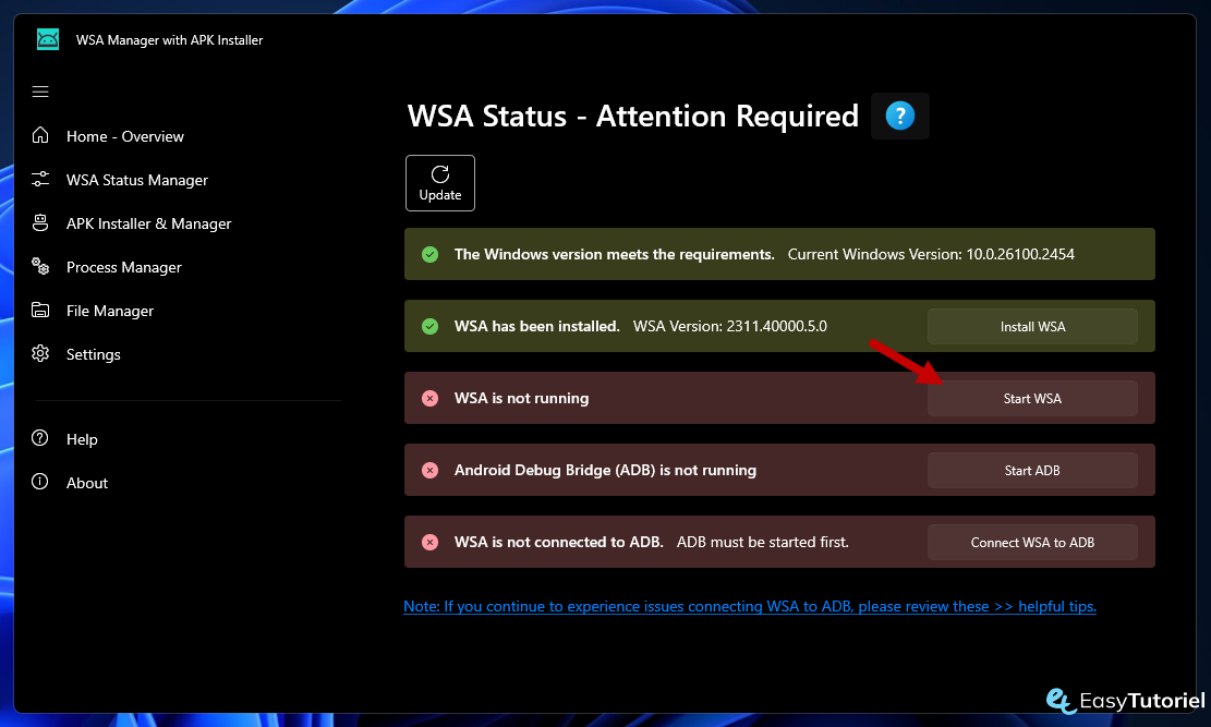 wsa manager apk installer windows 12 start wsa